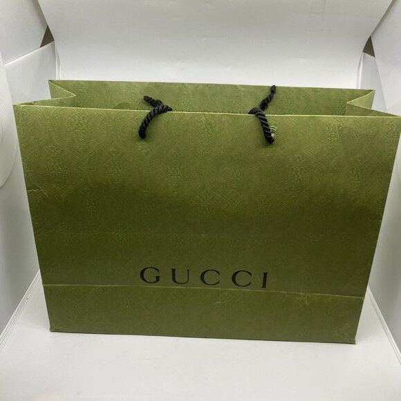 Gucci Green Paper Shopping Bag L With Handles 18.75 x 14 x 6.5 Damask - Picture 4 of 13